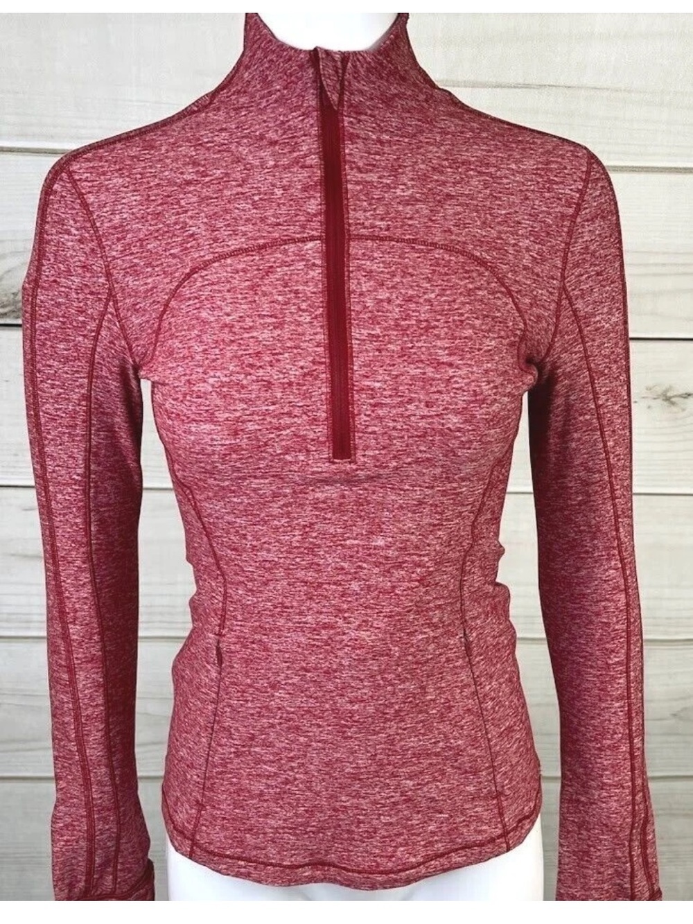 lululemon athletica Marled Burgundy Half-Zip Long Sleeve Top